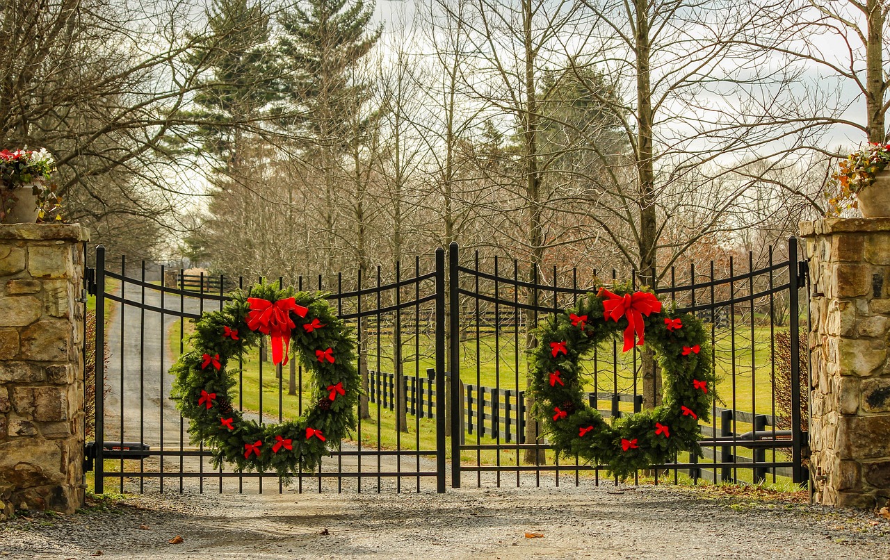 Christmas Wreath on a wrought Iron Gate
